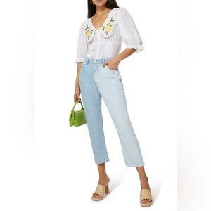 NWT Frame Le Slouch Crop Splitscreen colorblock indigo denim Jean relax pants 28